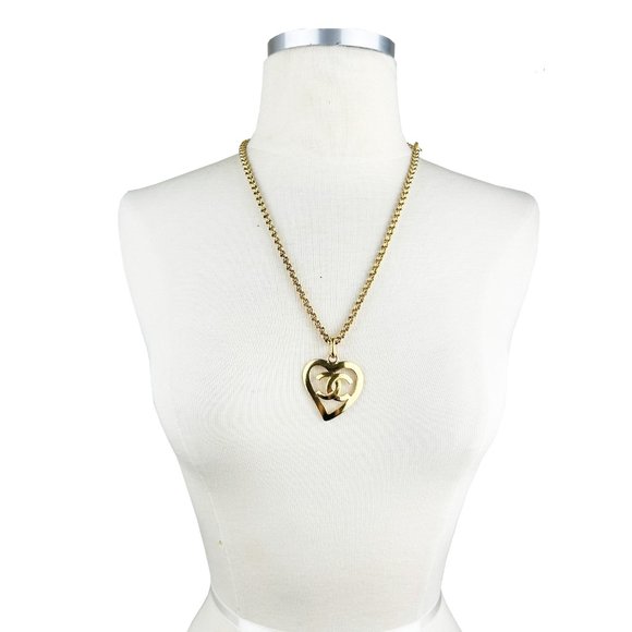 Chanel Vintage Gold Plated CC Heart Pendant Necklace